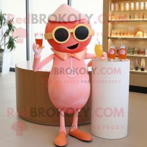 Peach Cyclops mascot costume character dressed with a Cocktail Dress and Sunglasses