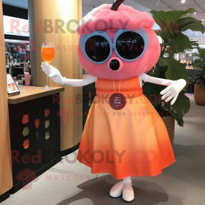 Peach Cyclops mascot costume character dressed with a Cocktail Dress and Sunglasses
