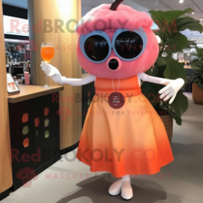 Peach Cyclops mascot costume character dressed with a Cocktail Dress and Sunglasses