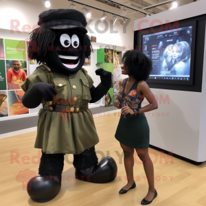 Black Soldier mascot costume character dressed with a Maxi Skirt and Watches