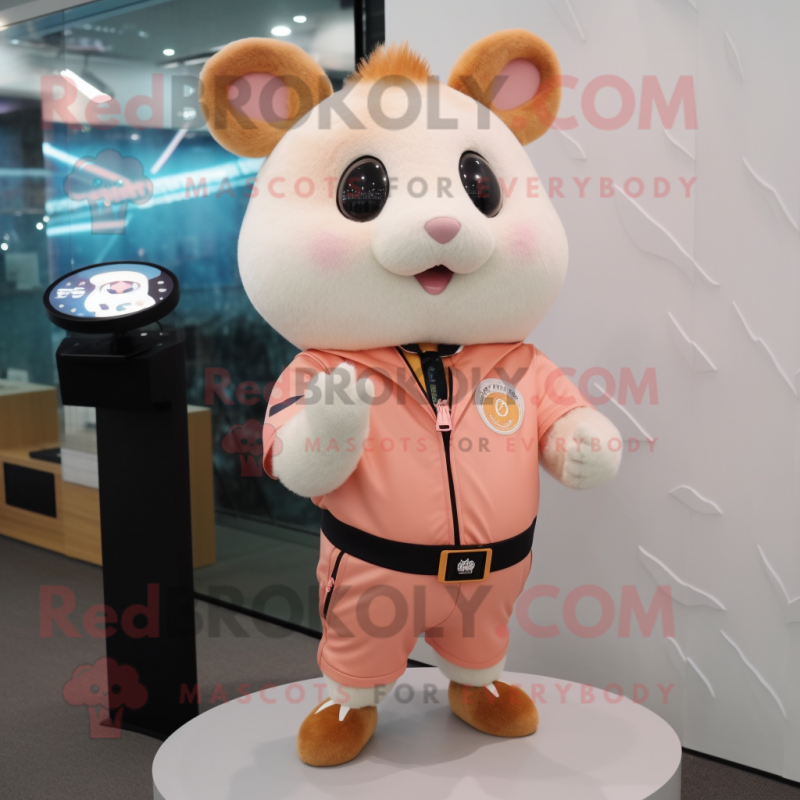 Peach Hamster mascot costume character dressed with a Romper and Bracelet watches