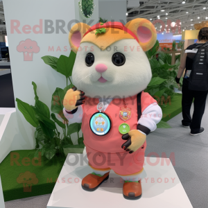 Peach Hamster mascot costume character dressed with a Romper and Bracelet watches