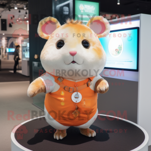 Peach Hamster mascot costume character dressed with a Romper and Bracelet watches