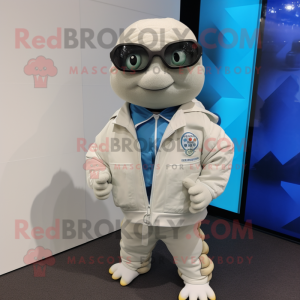 White Turtle mascot costume character dressed with a Jacket and Eyeglasses