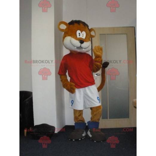 Orange und weißer Tiger Maskottchen in Sportbekleidung -