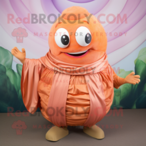 Peach Trilobite mascot costume character dressed with a Jumpsuit and Shawls