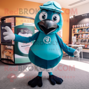 Teal Guinness mascot costume character dressed with a Bodysuit and Shoe clips