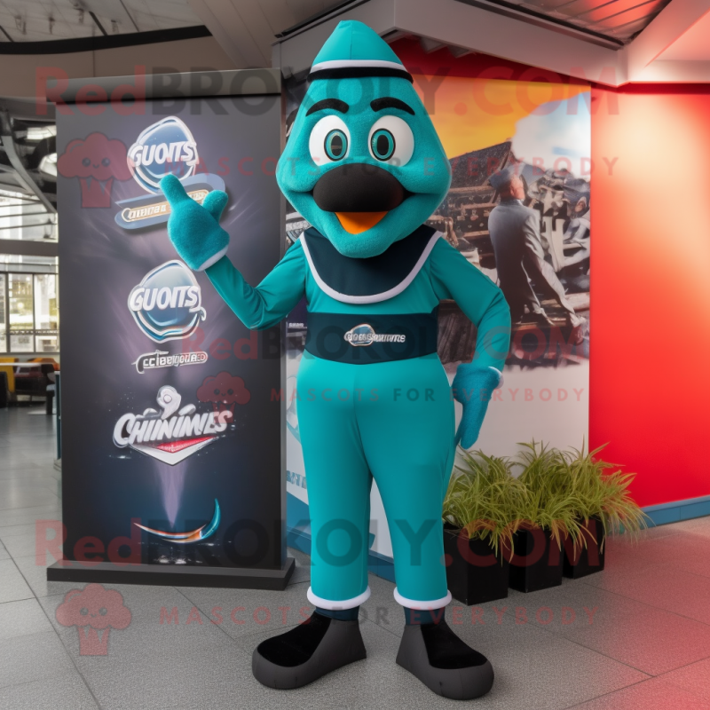 Teal Guinness mascot costume character dressed with a Bodysuit and Shoe clips Teal Guinness mascot costume character dressed with a Bodysuit and Shoe clips
