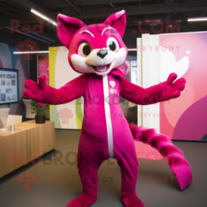 Magenta Weasel mascot costume character dressed with a Bodysuit and Earrings