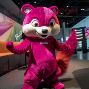 Magenta Weasel mascot costume character dressed with a Bodysuit and Earrings