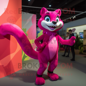 Magenta Weasel mascot costume character dressed with a Bodysuit and Earrings