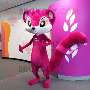 Magenta Weasel mascot costume character dressed with a Bodysuit and Earrings