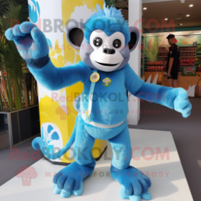 Sky Blue Monkey mascot costume character dressed with a Playsuit and Bracelets