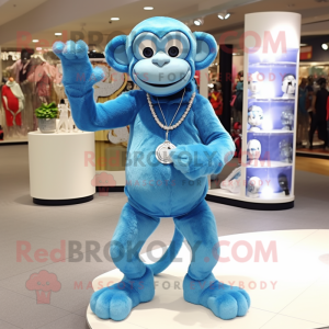 Sky Blue Monkey mascot costume character dressed with a Playsuit and Bracelets