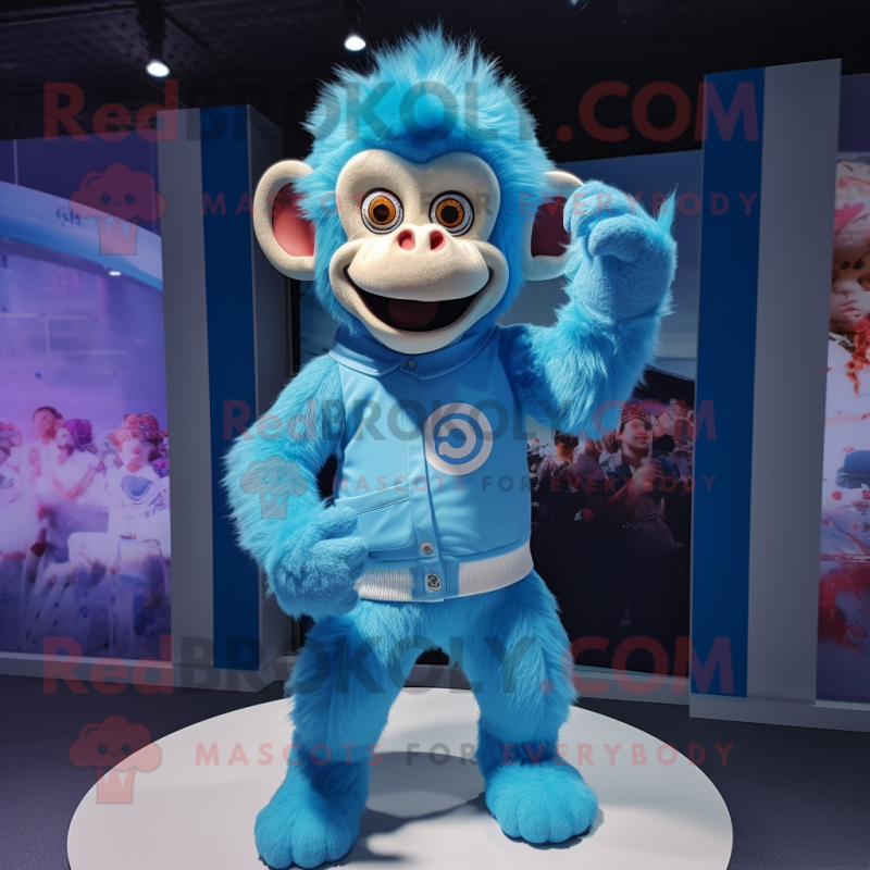 Sky Blue Monkey mascot costume character dressed with a Playsuit and Bracelets