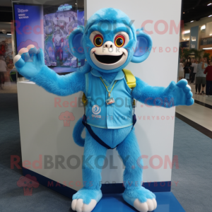 Sky Blue Monkey mascot costume character dressed with a Playsuit and Bracelets