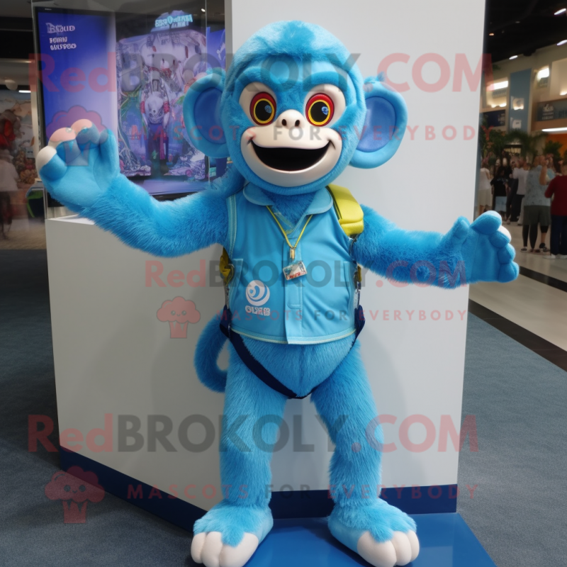 Sky Blue Monkey mascot costume character dressed with a Playsuit and Bracelets