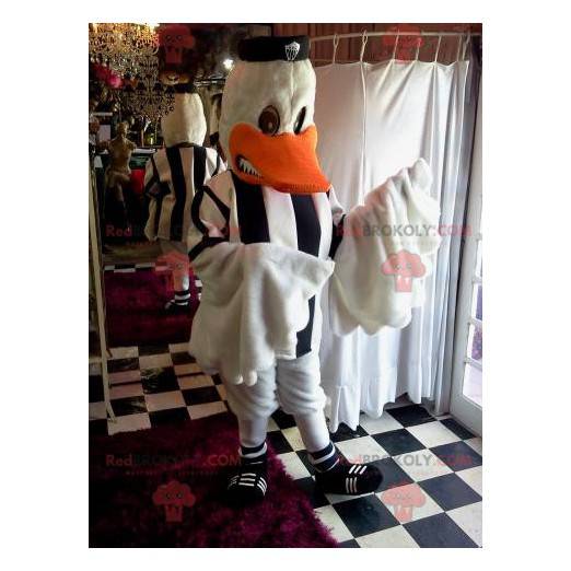 Witte eend mascotte gekleed met een voetbalshirt -
