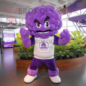 Purple Cauliflower mascot costume character dressed with a Rash Guard and Headbands