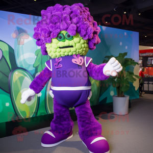 Purple Cauliflower mascot costume character dressed with a Rash Guard and Headbands