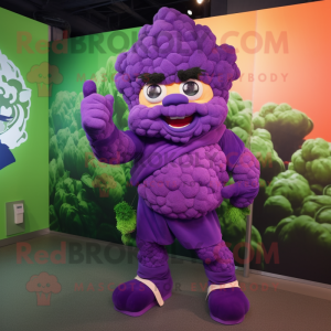 Purple Cauliflower mascot costume character dressed with a Rash Guard and Headbands