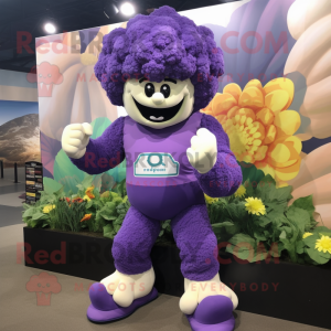 Purple Cauliflower mascot costume character dressed with a Rash Guard and Headbands