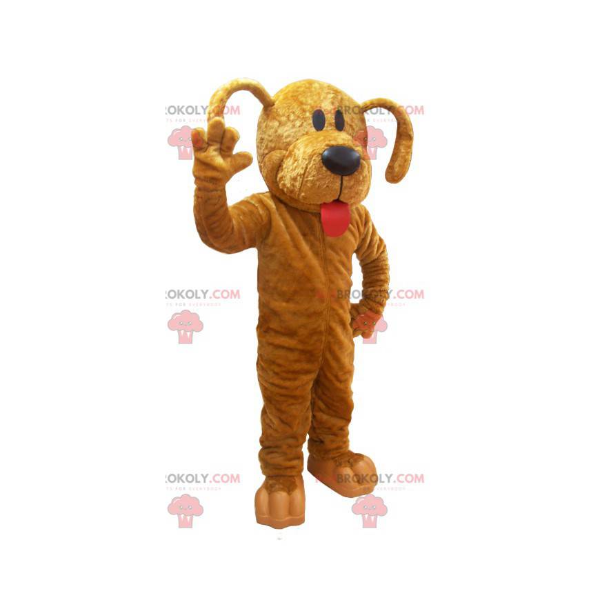Giant brown dog mascot with a big tongue - Redbrokoly.com