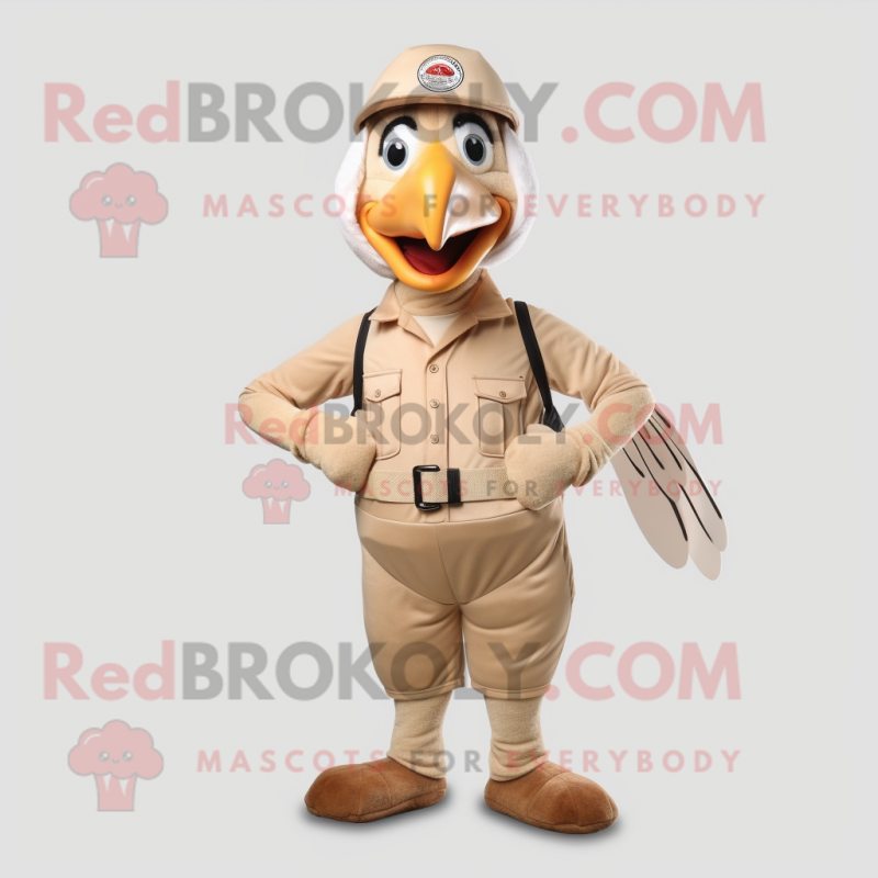 Beige Turkey mascot costume character dressed with a Jumpsuit and Belts Beige Turkey mascot costume character dressed with a Jumpsuit and Belts