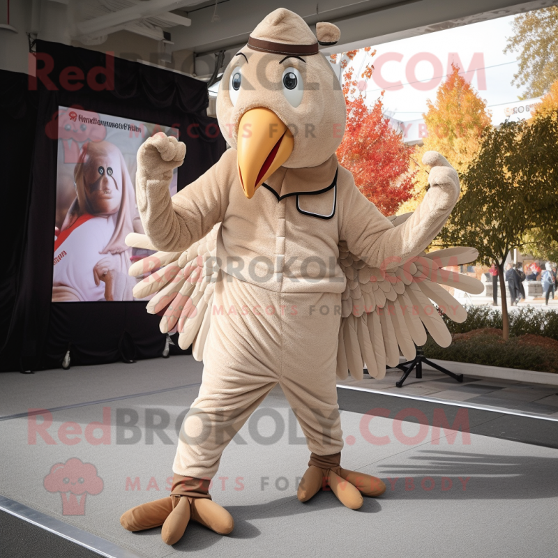 Beige Turkey mascot costume character dressed with a Jumpsuit and Belts