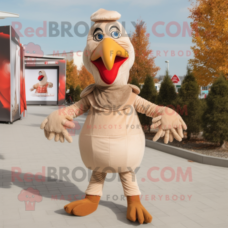 Beige Turkey mascot costume character dressed with a Jumpsuit and Belts Beige Turkey mascot costume character dressed with a Jumpsuit and Belts