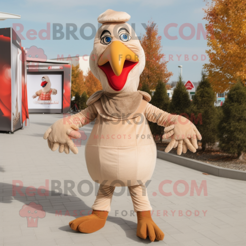 Beige Turkey mascot costume character dressed with a Jumpsuit and Belts