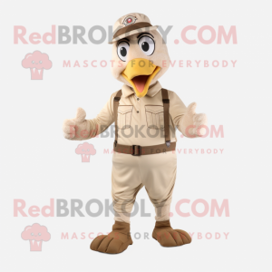 Beige Turkey mascot costume character dressed with a Jumpsuit and Belts