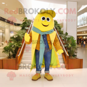 Yellow Spinach mascot costume character dressed with a Boyfriend Jeans and Scarves