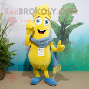 Yellow Spinach mascot costume character dressed with a Boyfriend Jeans and Scarves