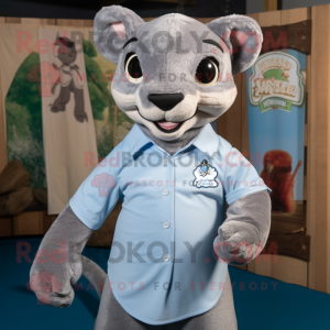 Silver Jaguarundi mascot costume character dressed with a Poplin Shirt and Cummerbunds