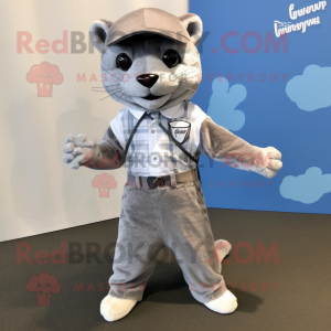 Silver Jaguarundi mascot costume character dressed with a Poplin Shirt and Cummerbunds