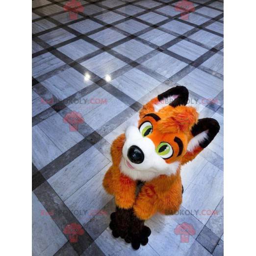 Orange Fuchs Maskottchen weiß und schwarz - Redbrokoly.com