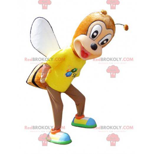 Mascota de abeja amarilla naranja y negra. Mascota del insecto