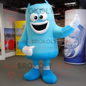 Sky Blue Boxing Glove mascot costume character dressed with a Maxi Skirt and Foot pads