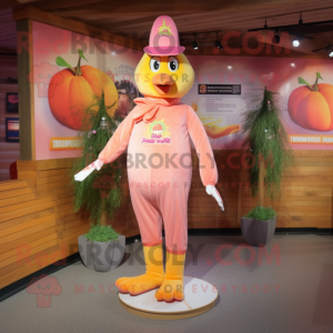 Peach Hens mascot costume character dressed with a Leggings and Hat pins