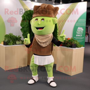 Brown Caesar Salad mascot costume character dressed with a Yoga Pants and Pocket squares