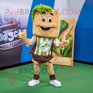 Brown Caesar Salad mascot costume character dressed with a Yoga Pants and Pocket squares