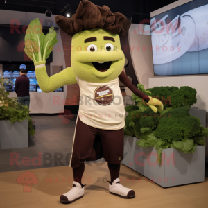 Brown Caesar Salad mascot costume character dressed with a Yoga Pants and Pocket squares