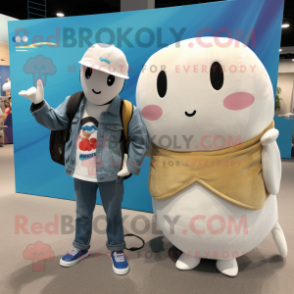 Beige Narwhal mascot costume character dressed with a Boyfriend Jeans and Wallets