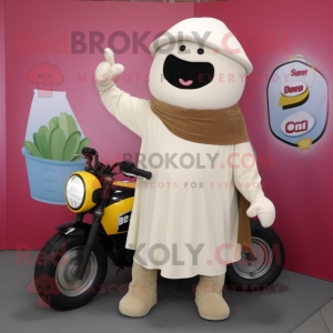 Cream Beet mascot costume character dressed with a Moto Jacket and Shawls