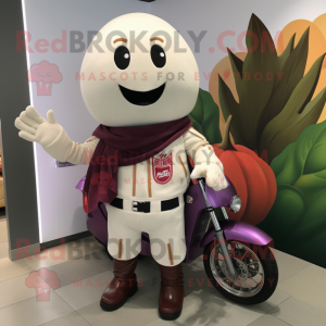 Cream Beet mascot costume character dressed with a Moto Jacket and Shawls