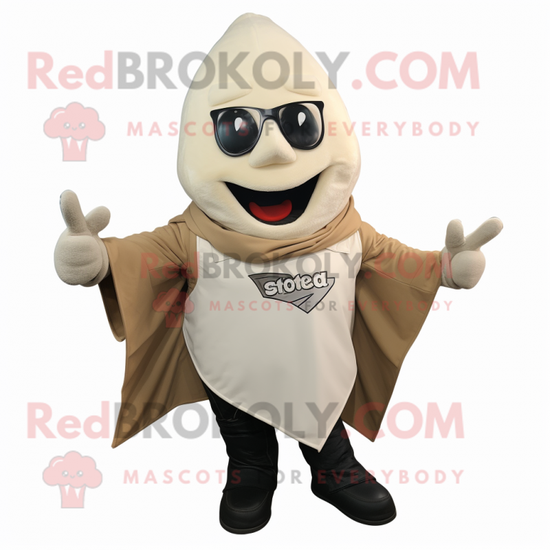 Cream Beet mascot costume character dressed with a Moto Jacket and Shawls Cream Beet mascot costume character dressed with a Moto Jacket and Shawls
