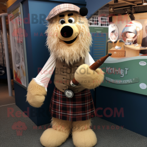 Beige Bagpipe mascot costume character dressed with a Button-Up Shirt and Mittens