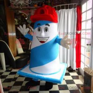 Mascote gigante de cravo azul e branco com boné - Redbrokoly.com