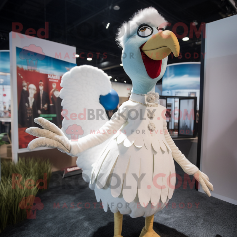 White Turkey mascot costume character dressed with a Shift Dress and Ties